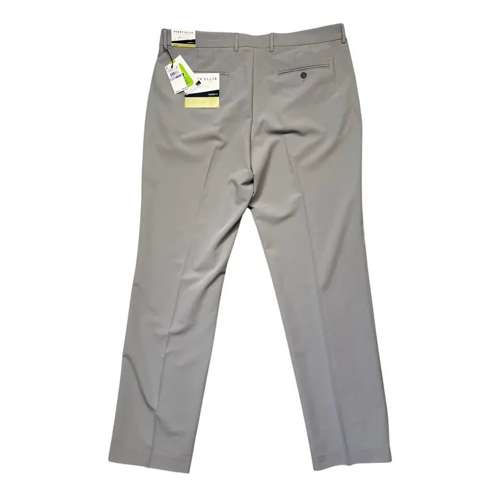 Perry Ellis Portfolio Men's Modern-Fit Stretch Pants Chiseled Stone 38x34 $95